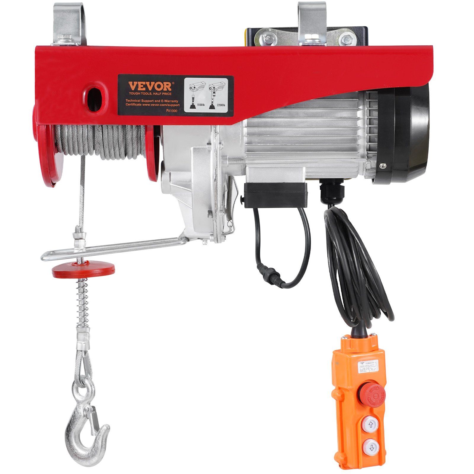 VEVOR Electric Hoist Crane Winch 2200 lbs 328 ft Wireless & 14 ft Wired Remote